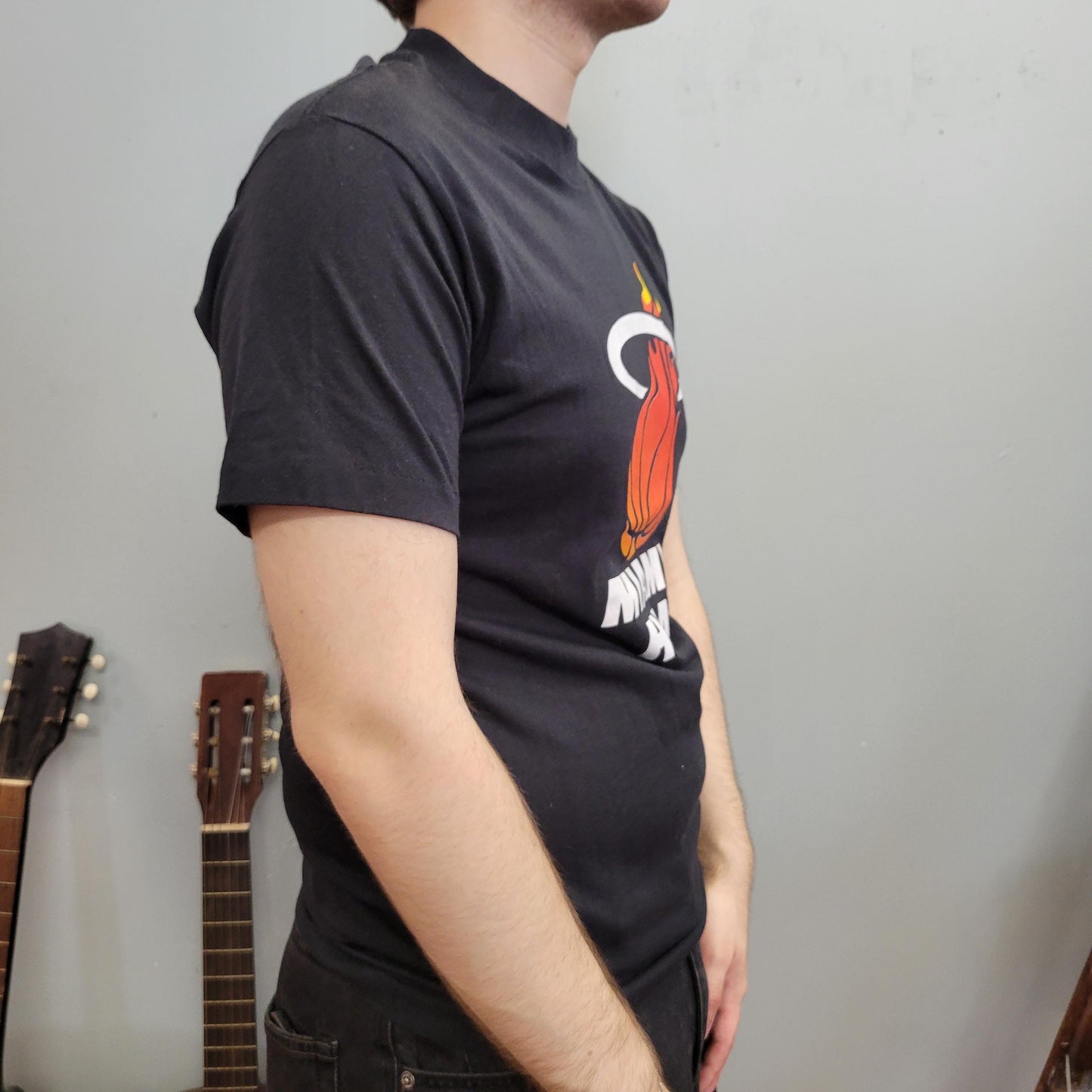 vtg 80s MIAMI HEAT BASKETBALL tshirt // vintage sports nba alonzo lebron james 90s black florida team retro true ball player trench