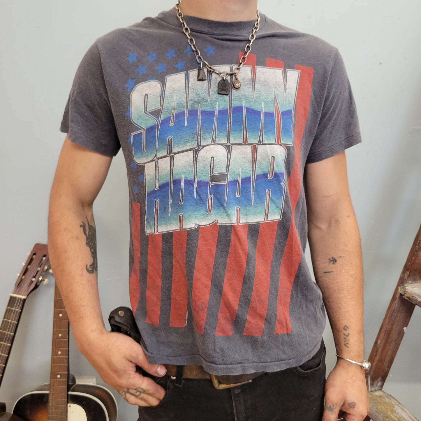 vtg 80s SAMMY HAGAR TSHIRT // vintage single stitch band tee eddie van halen tour concert metal rock kiss rocker trash guitar solos