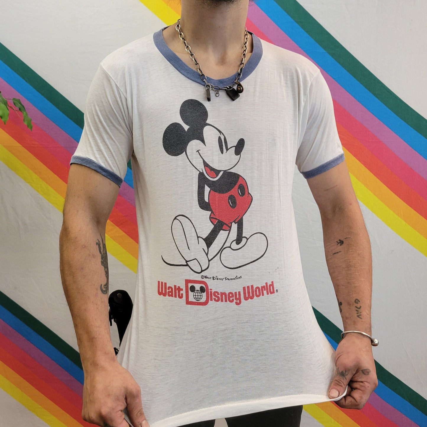 vtg 80s MICKEY MOUSE RINGER // walt disney world ringer tee vintage single stitch tshirt harley rainbow tourist destination visit vacation