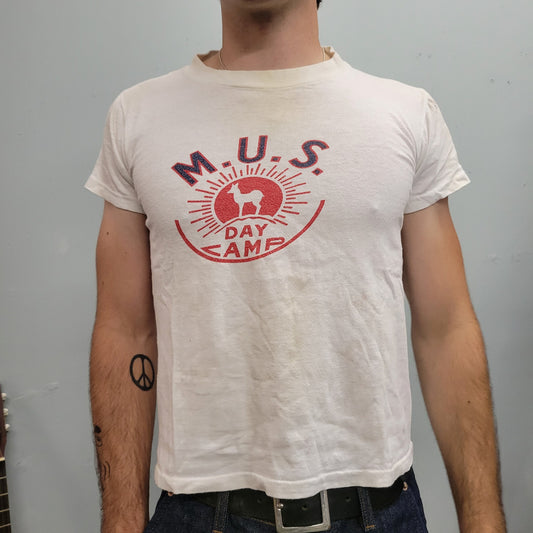 vtg 70s MUS DAY CAMP tshirt // vintage paper thin cotton camp memphis boy scout champion 80s tag water soak print dirty distressed hot
