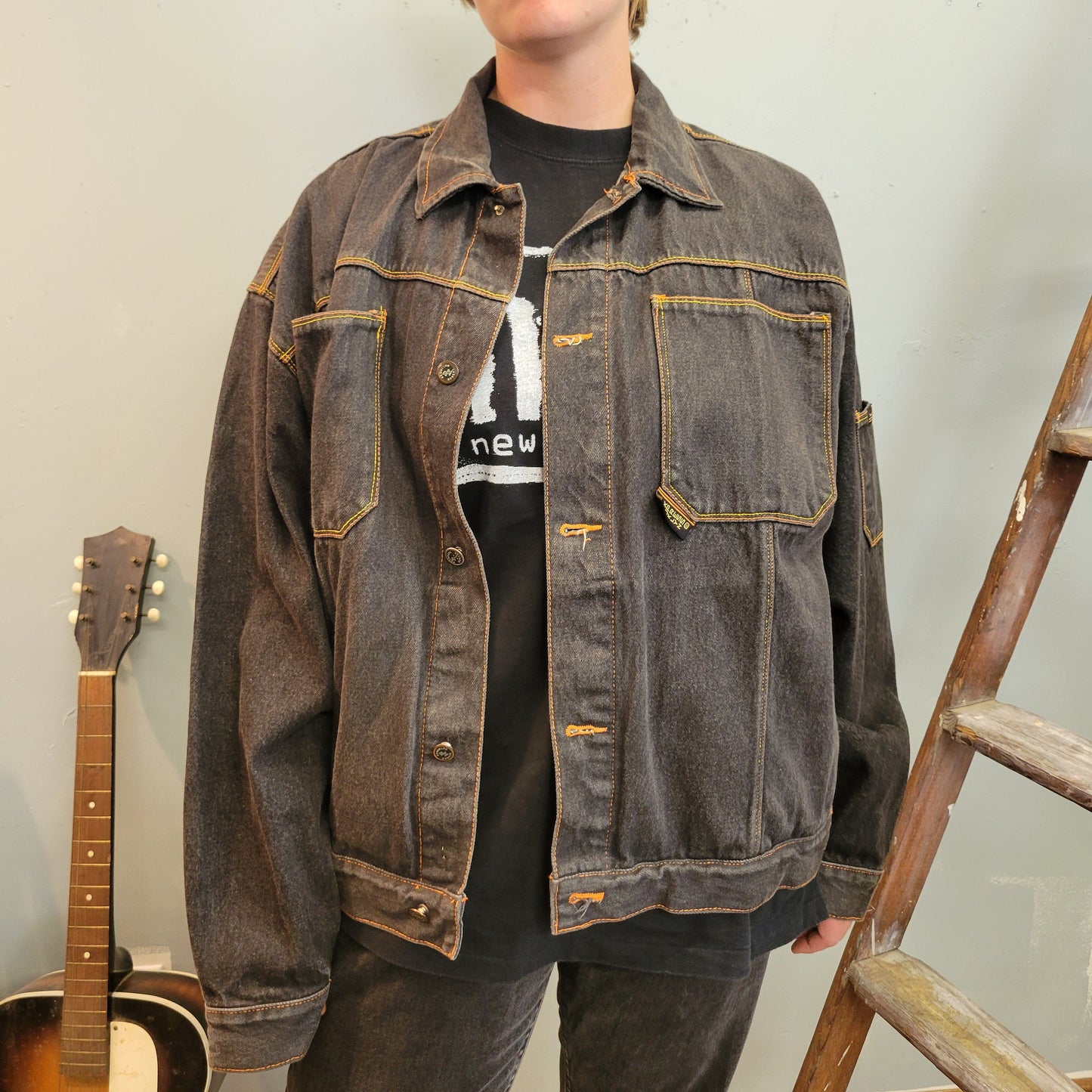 vtg y2k BROOKLYN XPRESS DENIM jacket // vintage wutang biggie rap hip hop jay z oversized jean black fat albert fubu xl southpole style