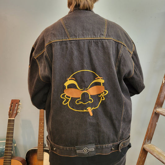 vtg y2k BROOKLYN XPRESS DENIM jacket // vintage wutang biggie rap hip hop jay z oversized jean black fat albert fubu xl southpole style