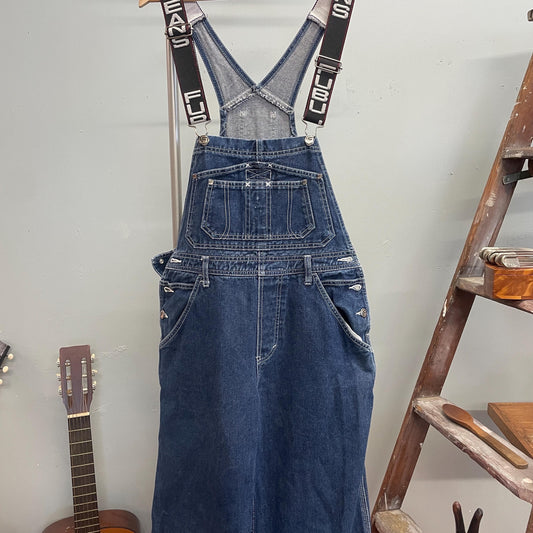 vtg 90s FUBU JEANS OVERALLS // vintage spell out name brand hip hop shark tank tlc b girl medium wash casual sporty spice bootcut flare bibs