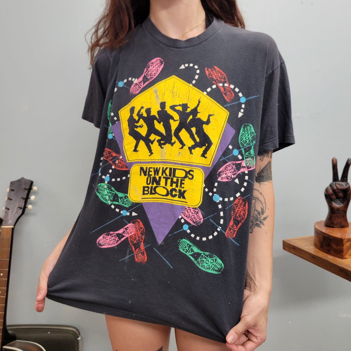 vtg NEW KIDS on the BLOCK tshirt // vintage band tee 80s 90s tour nsync boy band mark wahlberg concert tour aop pop star joey cute nkotb tee