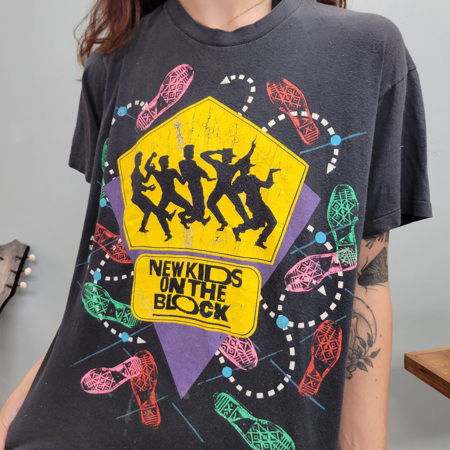 vtg NEW KIDS on the BLOCK tshirt // vintage band tee 80s 90s tour nsync boy band mark wahlberg concert tour aop pop star joey cute nkotb tee