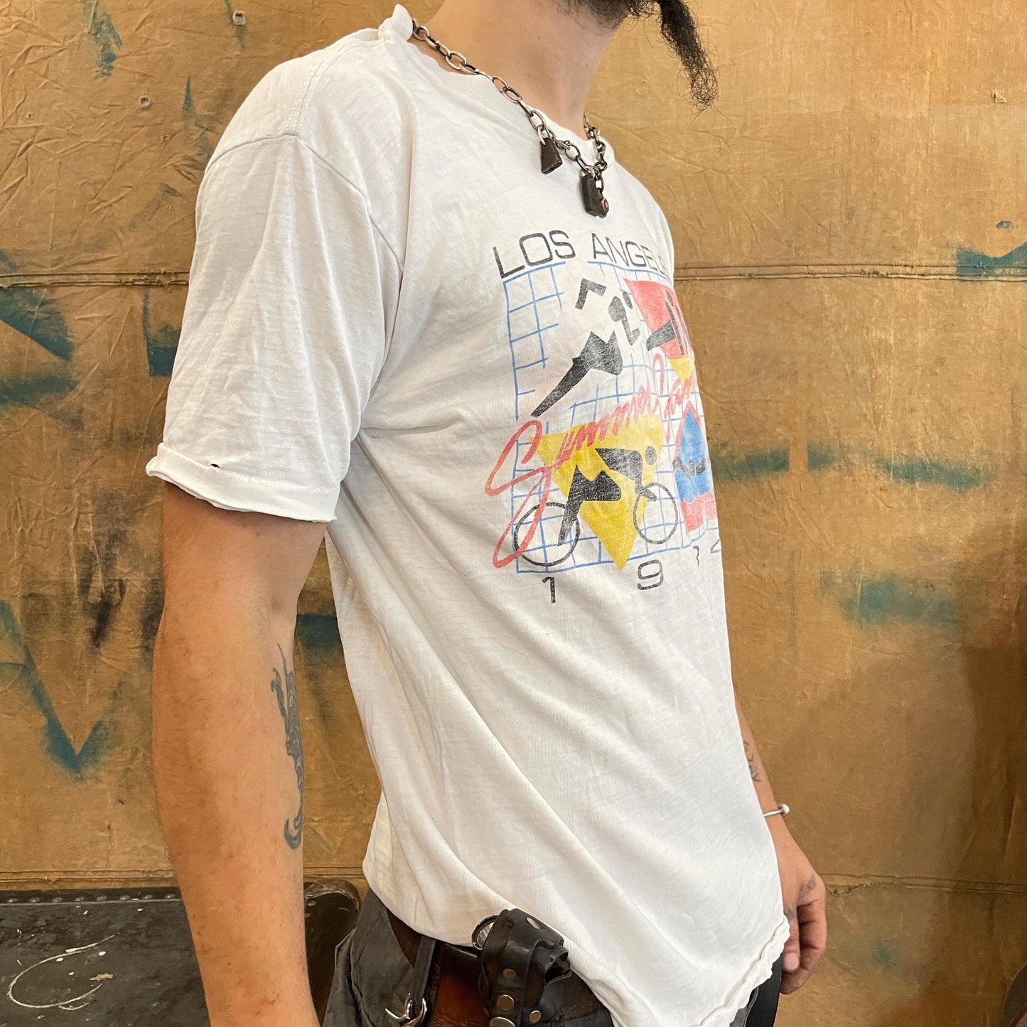 vtg 1984 SUMMER GAMES TSHIRT // vintage california los angeles olympics 80s soviet boycott games distressed faded white tee official merch