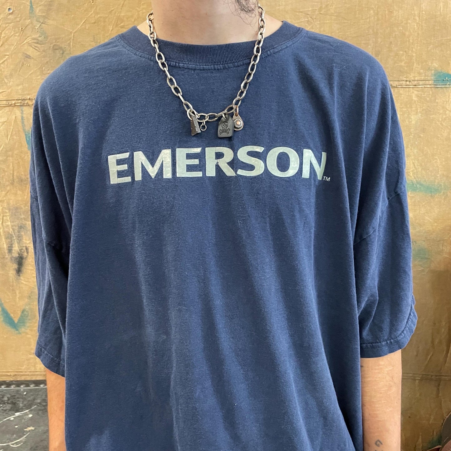 vtg 90s EMERSON AUDIO TSHIRT // vintage tee blue home stereo equiptment music sound speakers bass electronics cd dvd blueray promo tee