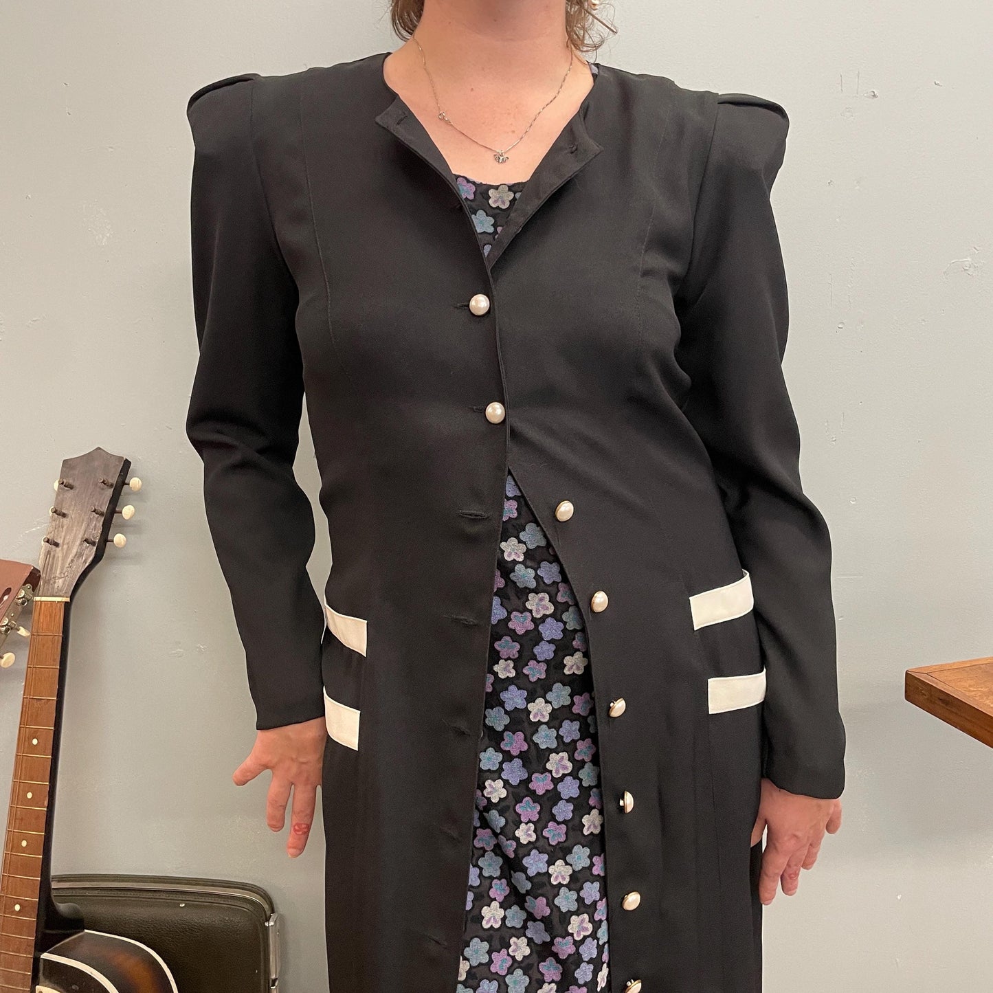 vtg 70s SUNSHINE STARSHINE JACKET // shoulder pad black & white contrast moira rose business secretary beetlejuice soft goth mod style dress