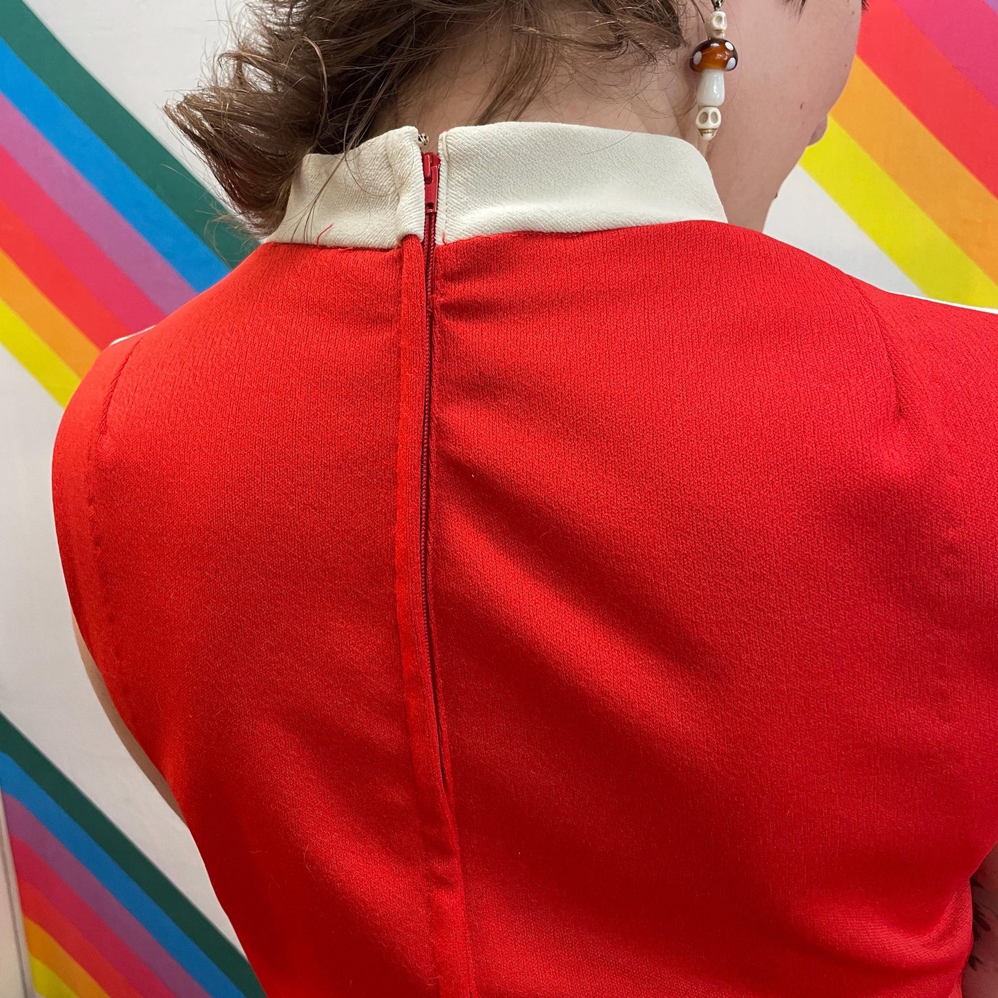 vtg 60s COLORBLOCK MOD DRESS // two tone red & white fit n flare mini scooter dress retro colorway twiggy space age sleeveless autumn fall