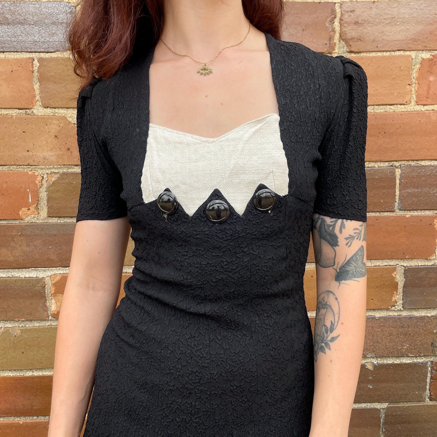 vtg 1930s BLACK & WHITE DECO dress // slinky inky black rayon shelf bust crepe art deco gothic mini dress cruella Halloween autumn