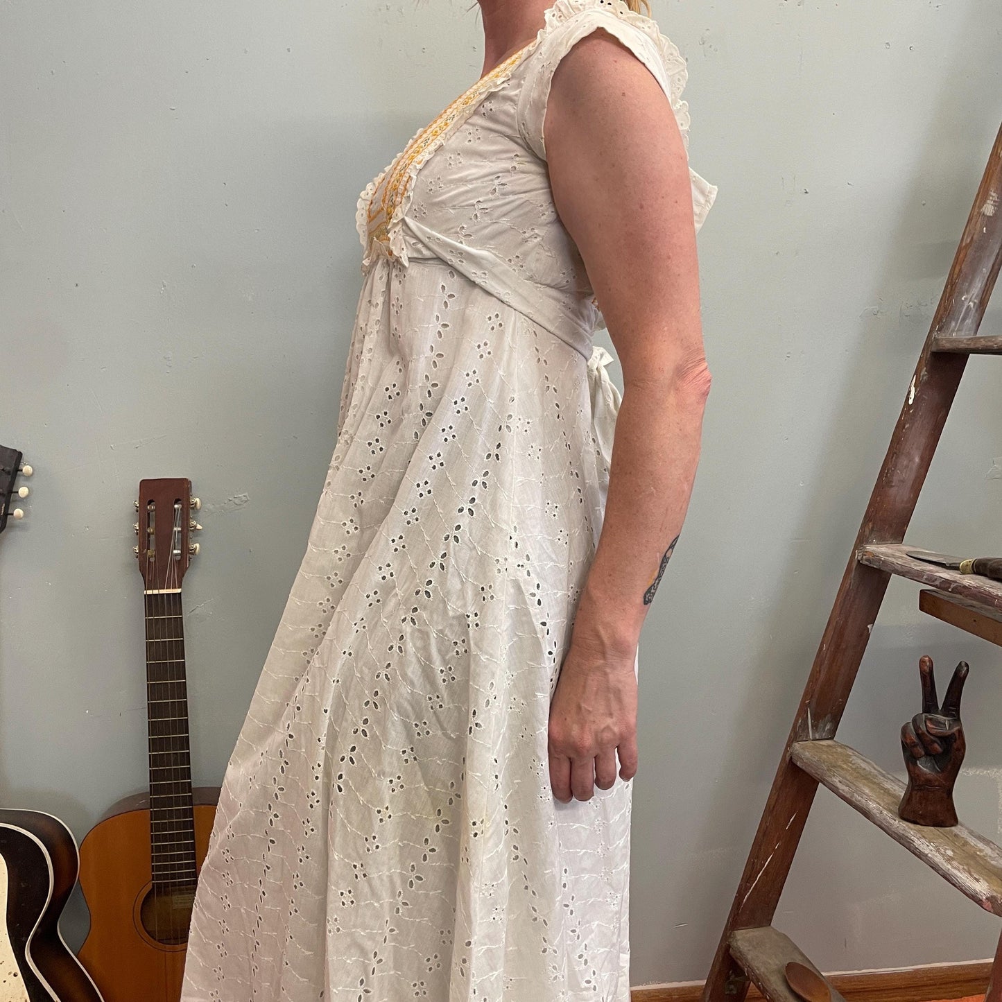 vtg 70s PRAIRIE MAXI DRESS // eyelet lace cotton gunne sax style hippie boho peasant renaissance maiden goddess summer fall tank full length