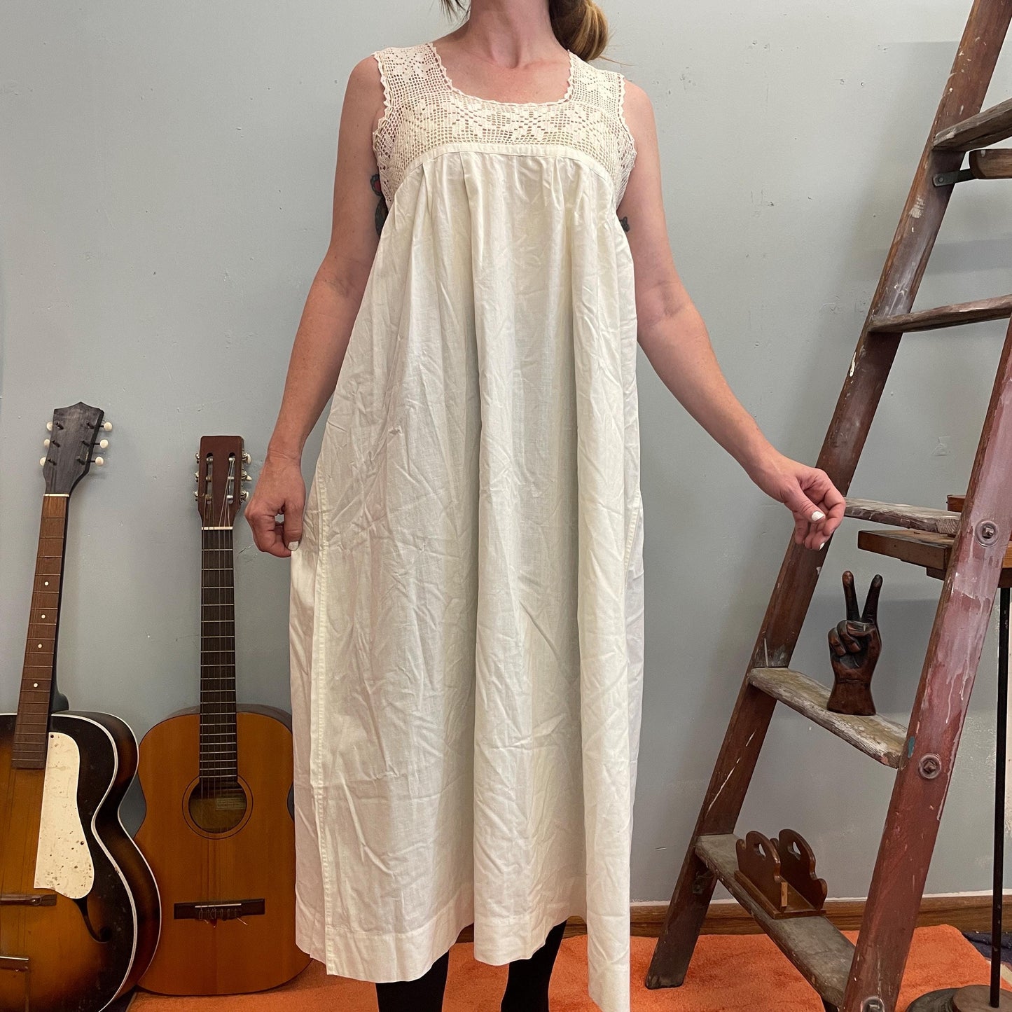 vtg 1900s EMBROIDERED NIGHT DRESS // vintage cotton eyelet lawn dress edwardian nightgown maxi sleep dress pajamas flowy minimalist white