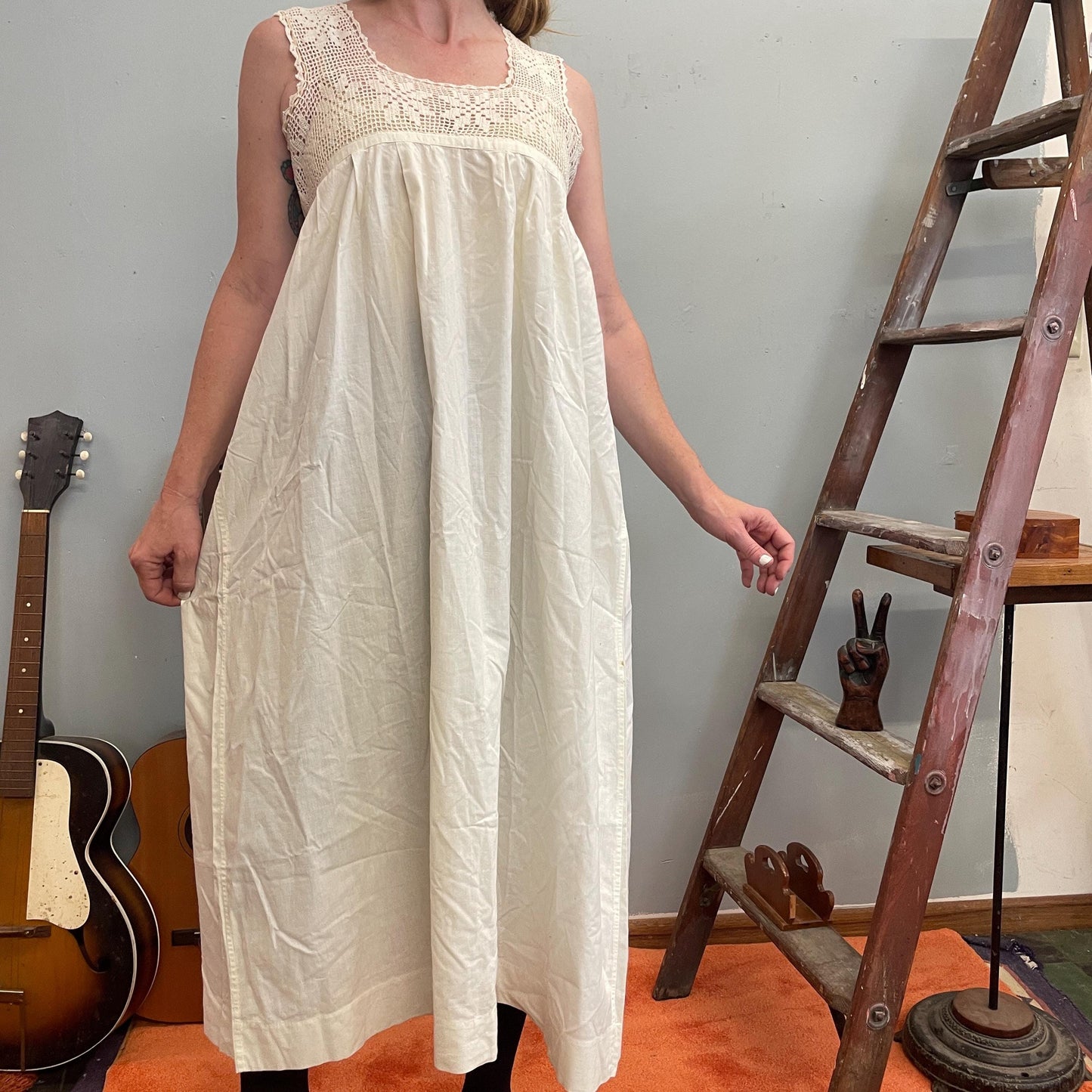 vtg 1900s EMBROIDERED NIGHT DRESS // vintage cotton eyelet lawn dress edwardian nightgown maxi sleep dress pajamas flowy minimalist white