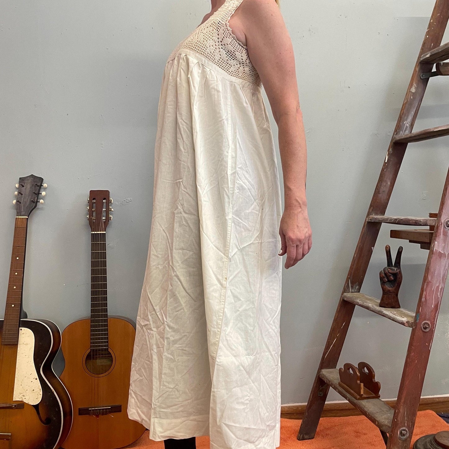 vtg 1900s EMBROIDERED NIGHT DRESS // vintage cotton eyelet lawn dress edwardian nightgown maxi sleep dress pajamas flowy minimalist white