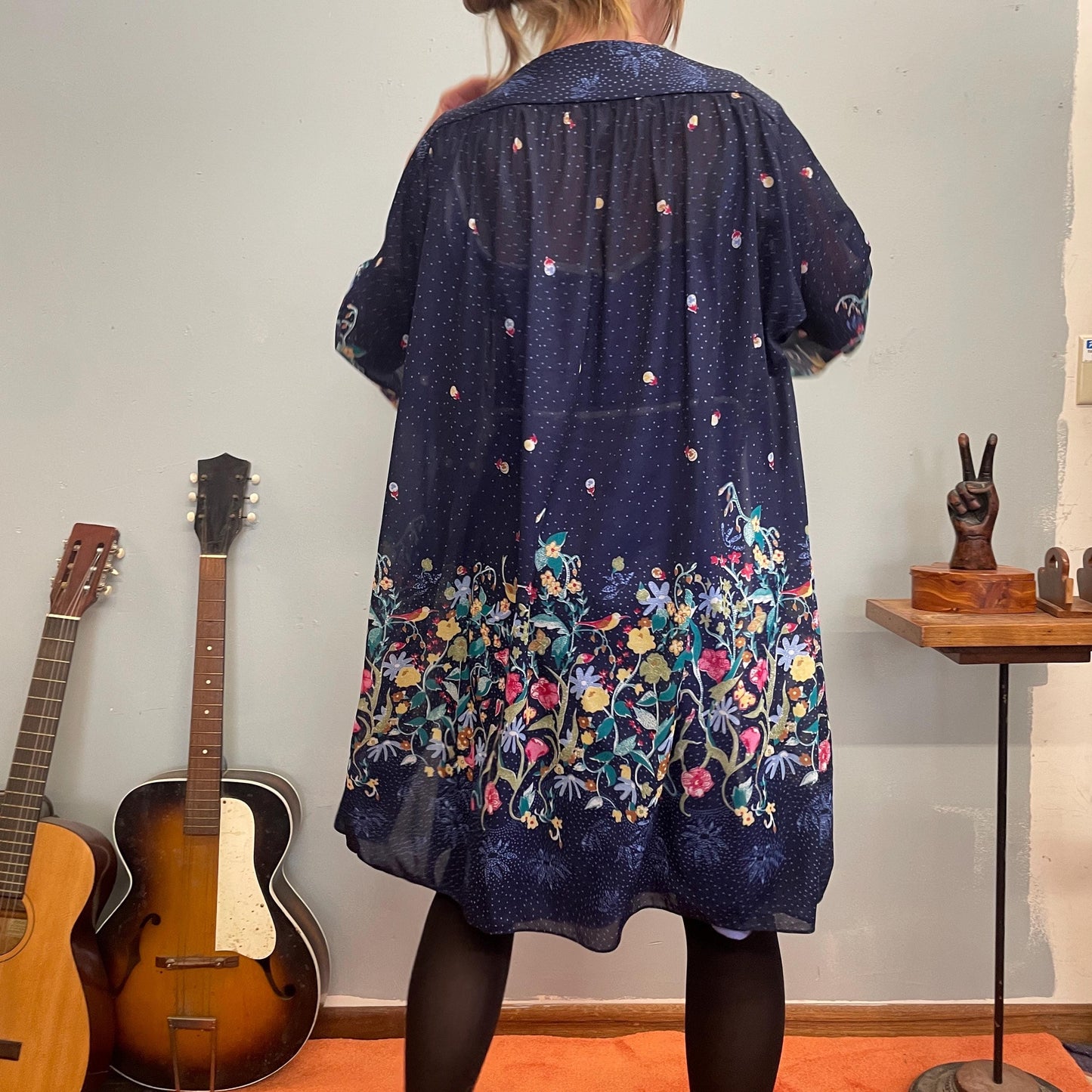 vtg 70s SHEER FLORAL ROBE // flowy stevie knicks style witchy cover up wide sleeve hippie bohemian ethereal mysterious lounger duster jacket