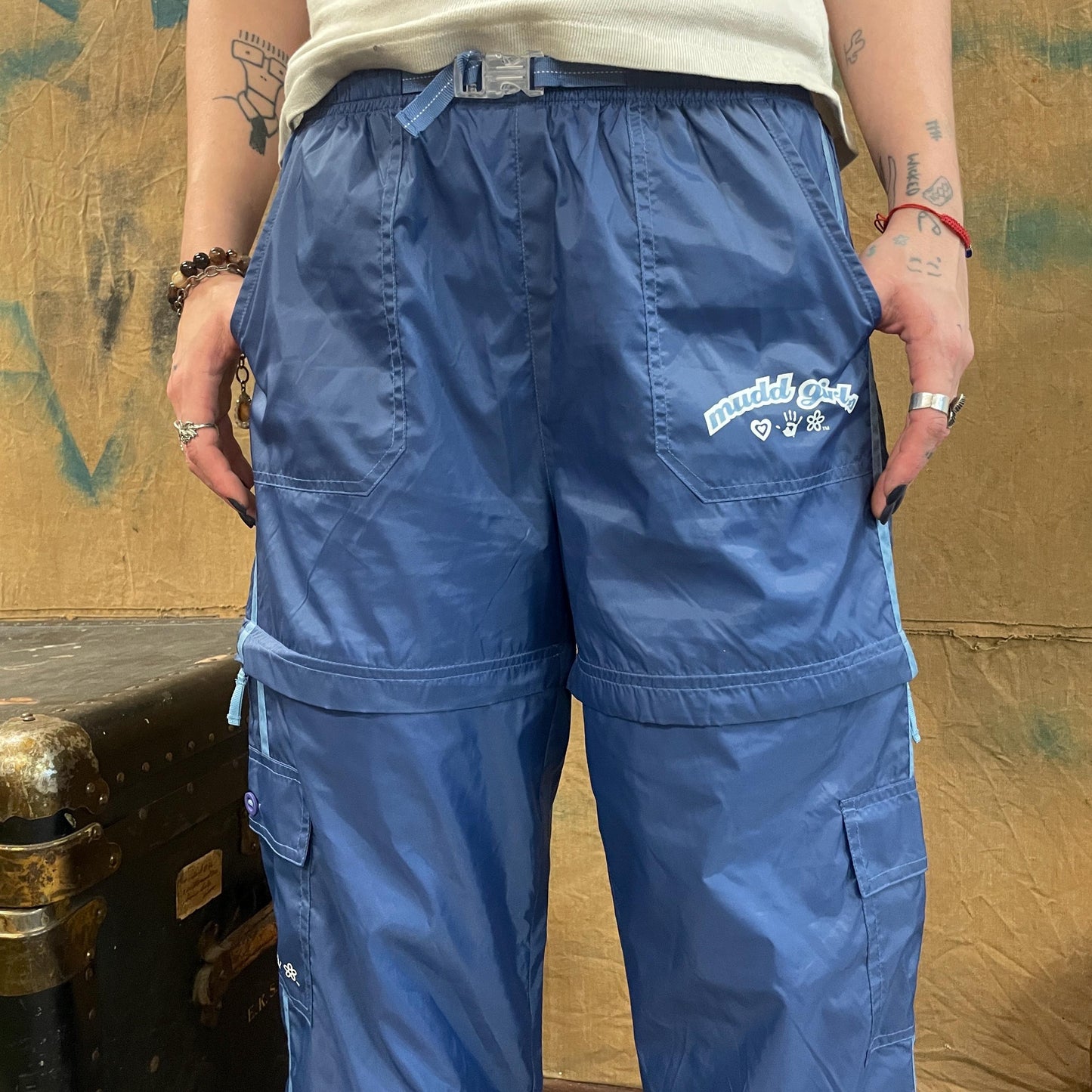y2k 90s MUDD PANTS / SHORTS Combo !vintage detachable windbreaker zip off baggy nylon workout retro cute brat style casual prepy style