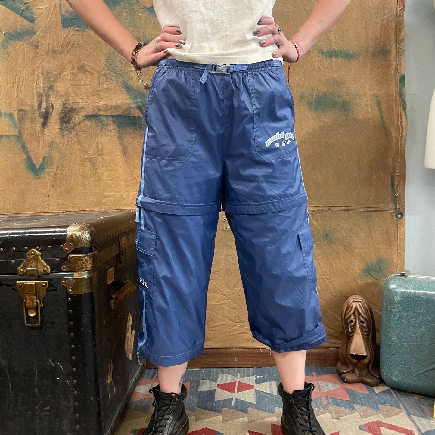 y2k 90s MUDD PANTS / SHORTS Combo !vintage detachable windbreaker zip off baggy nylon workout retro cute brat style casual prepy style