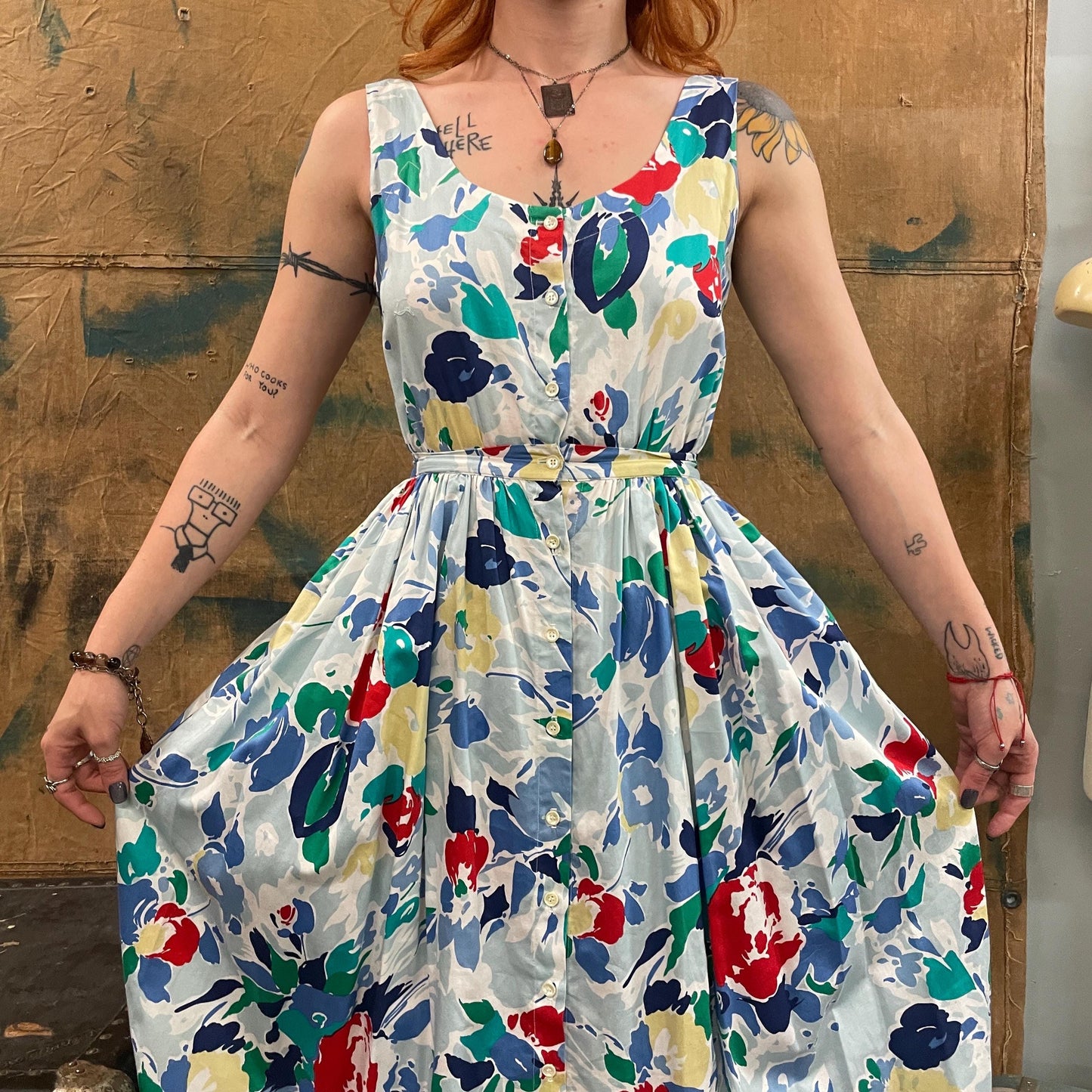 vtg 80s FLORAL TANK DRESS // vintage full length autumn layering dress with pockets button up flowy skirt cottage garden patterned flirty