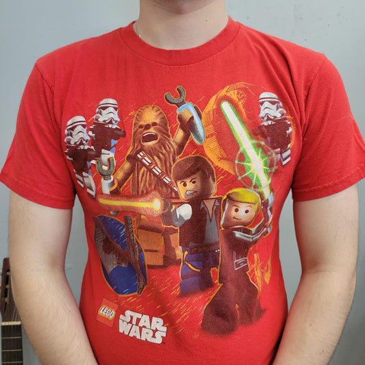 vtg y2k LEGO STAR WARS tshirt // vintage ninjago movie blocks bricks childrens toys promo kids tee retro baby tee crop small youth red