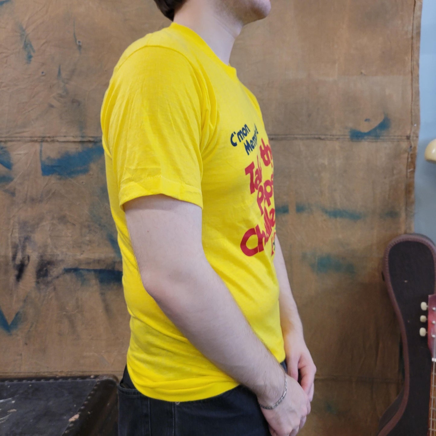 vtg 80s PEPSI CHALLENGE TSHIRT // vintage memphis coke track promo ad yellow screen stars thin event tee shirt running mtv tv era retro