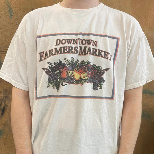 vtg 90s FARMERS MARKET TSHIRT // vintage distresses california fruit of the loom logo tee graphic art print style white xl boxy graphic
