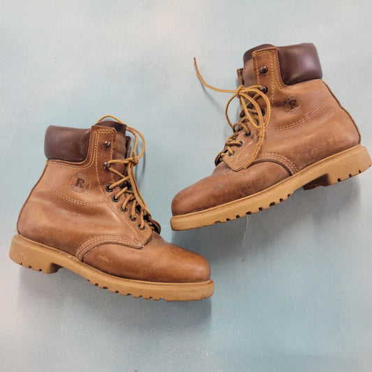 vtg 90s RED WING BOOTS // vintage moc toe leather roper lace up ankle boots worker rugged heritage size 8.5 rare brown beige soles quality