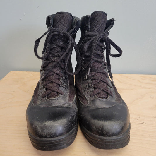 vtg 90s CORCORAN LEATHER BOOTS // vintage black leather military style lace up ropers sleek rugged combat ankle boots outdoors hiking combat