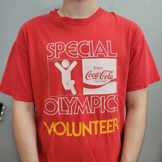 vtg 80s SPECIAL OLYMPICS COKE tshirt // vintage coca cola 90s paralymics red runner track player fan merch promo event retro style tee