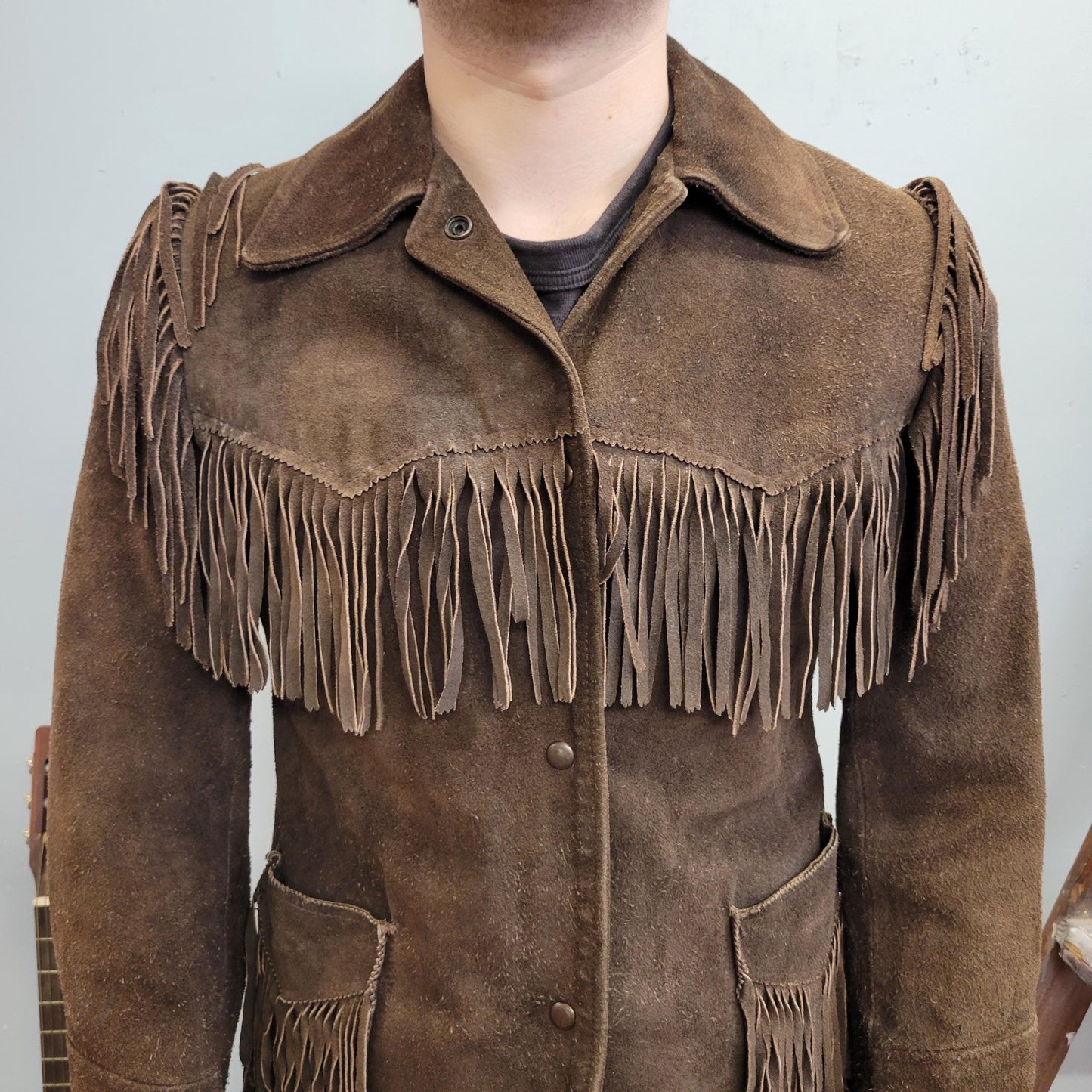 vtg 70s LEATHER FRINGE JACKET // vintage chocolate brown western wear hippie boho biker easy rider buckskin custom tassel statement piece