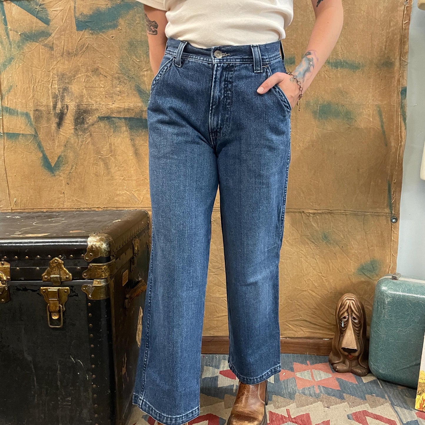 y2k 90s BULLDOG JNCO JEANS // vintage wide leg embroidered dog medium wash bootcut straight leg grunge hip hop double pocket hot topic vtg