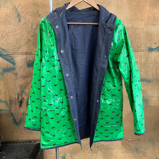 vtg 80s WHALE PRINT JACKET // vintage reversible patterned hooded autumn stranger things grunge pvc wet shiny cute waterproof parka two tone