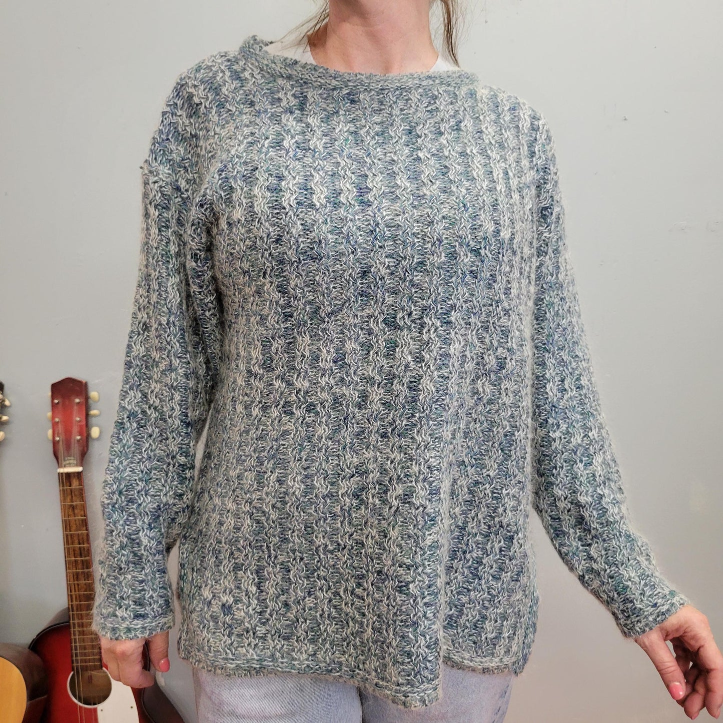 vtg 80s PASTEL SILK MOHAIR Sweater // vintage medium womens ice blue slouchy fuzzy oversized cozy autumn casual 3d textured winter fashion