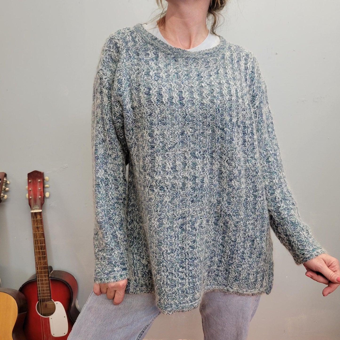 vtg 80s PASTEL SILK MOHAIR Sweater // vintage medium womens ice blue slouchy fuzzy oversized cozy autumn casual 3d textured winter fashion