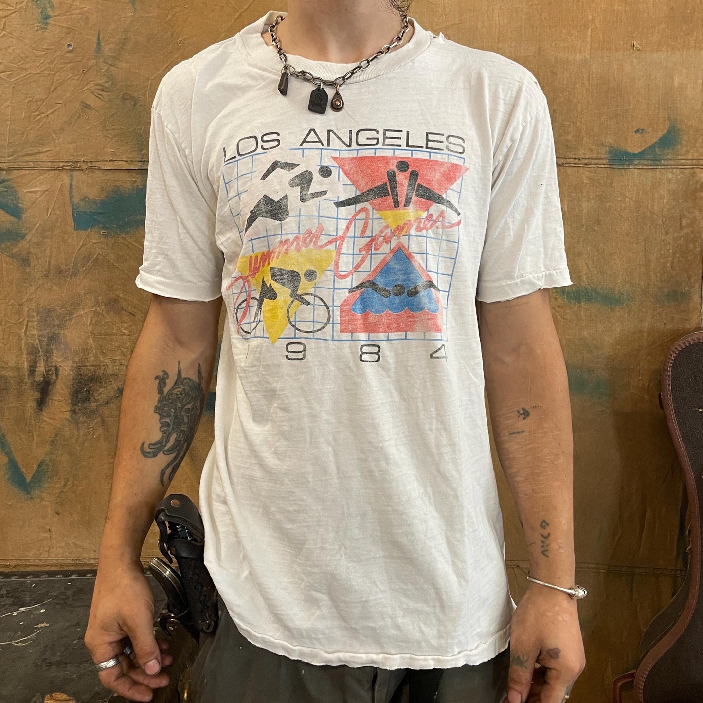 vtg 1984 SUMMER GAMES TSHIRT // vintage california los angeles olympics 80s soviet boycott games distressed faded white tee official merch