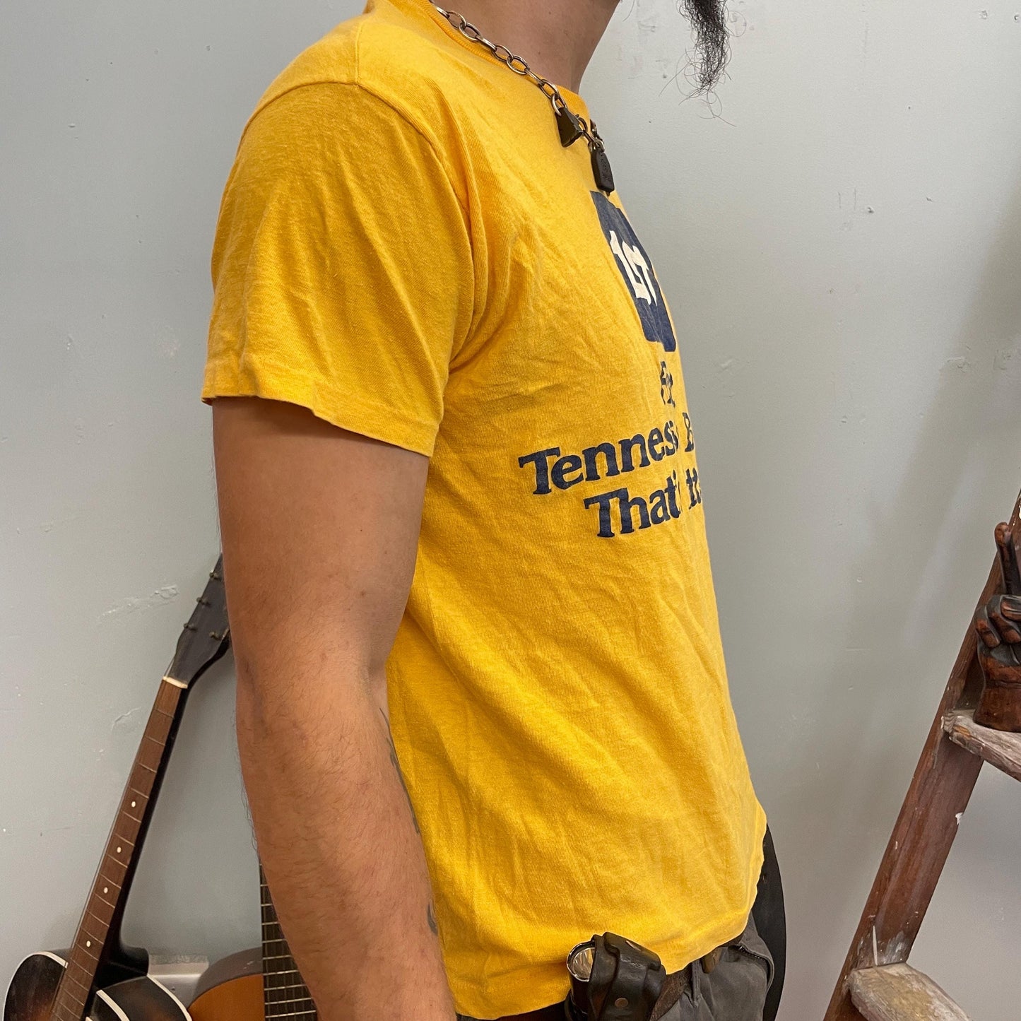 vtg 70s FIRST TENNESSEE BANK tshirt // vintage hanes yellow nashville memphis ozark usa athletic camp tee style fit fashion soft cotton tee