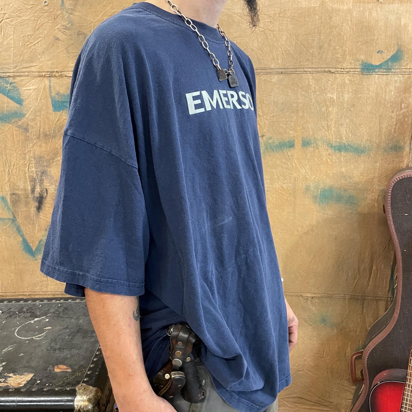 vtg 90s EMERSON AUDIO TSHIRT // vintage tee blue home stereo equiptment music sound speakers bass electronics cd dvd blueray promo tee