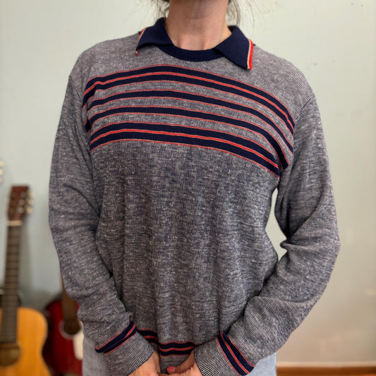vtg THAT 70s SHOW Style // vintage striped pointy collar mount pleasant casual kelso retro colorway disco hippie 1970s attire autumn sweater