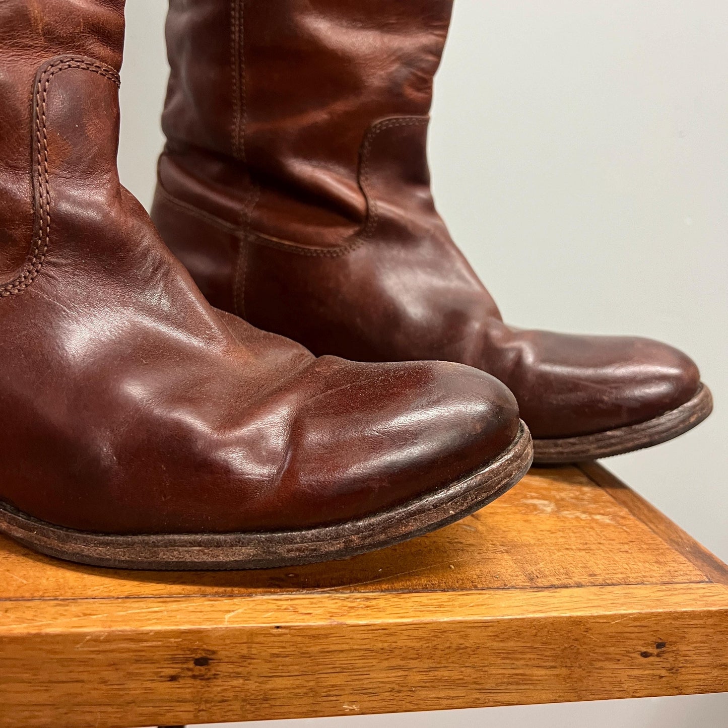 vtg FRYE BOOTS // vintage knee high brown extended calf riding style boots hippie western boho autumn fashion outfit cowboy ranch 70s style