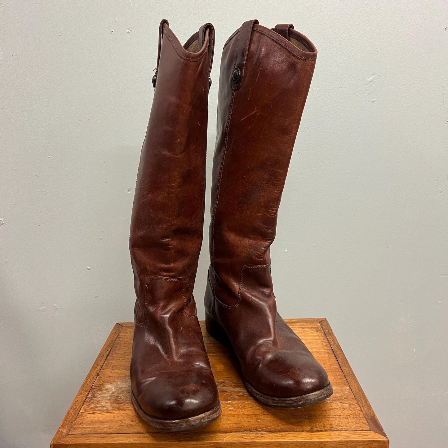 vtg FRYE BOOTS // vintage knee high brown extended calf riding style boots hippie western boho autumn fashion outfit cowboy ranch 70s style