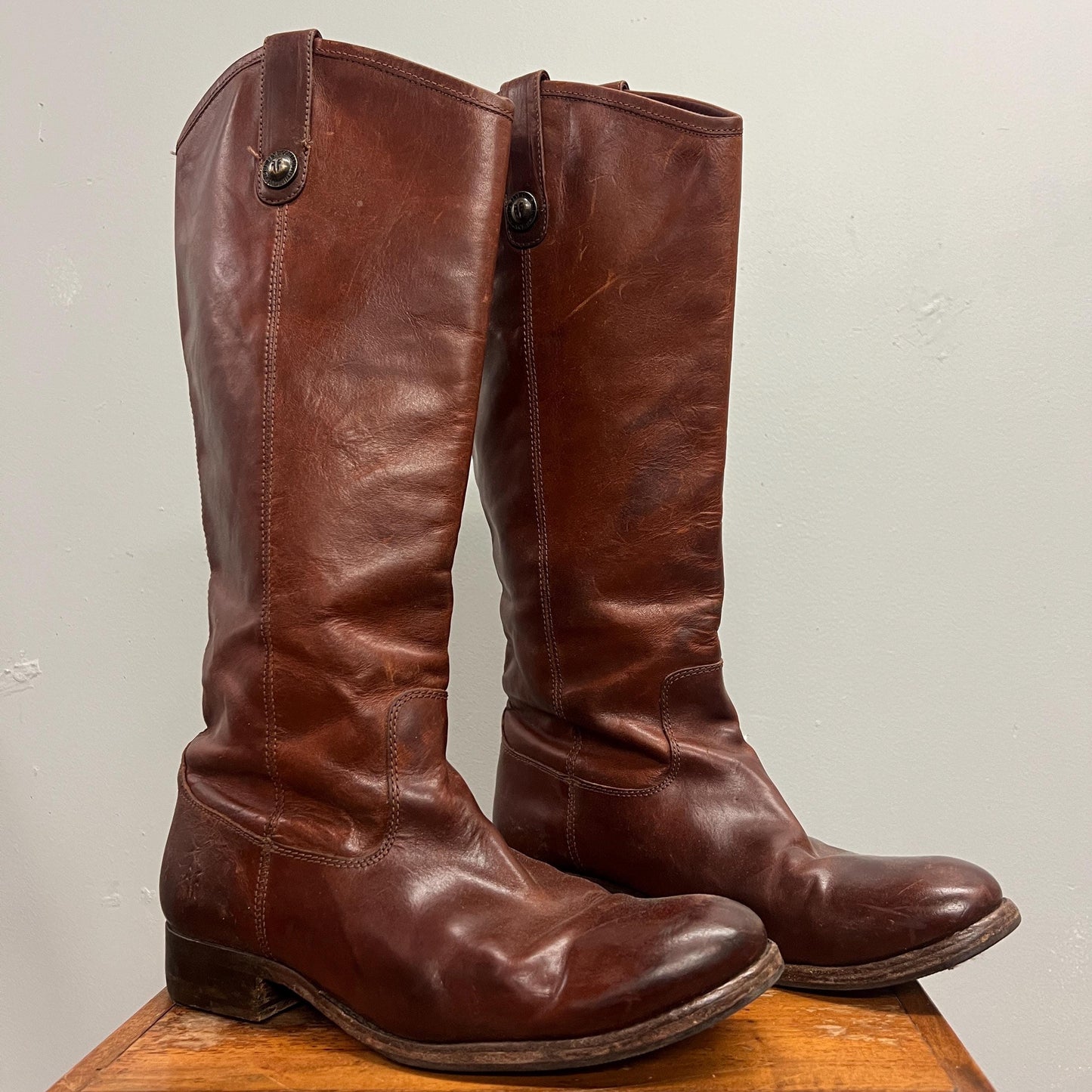 vtg FRYE BOOTS // vintage knee high brown extended calf riding style boots hippie western boho autumn fashion outfit cowboy ranch 70s style