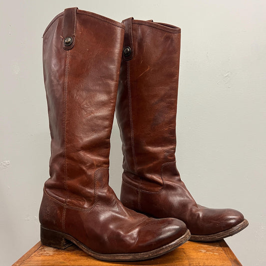 vtg FRYE BOOTS // vintage knee high brown extended calf riding style boots hippie western boho autumn fashion outfit cowboy ranch 70s style