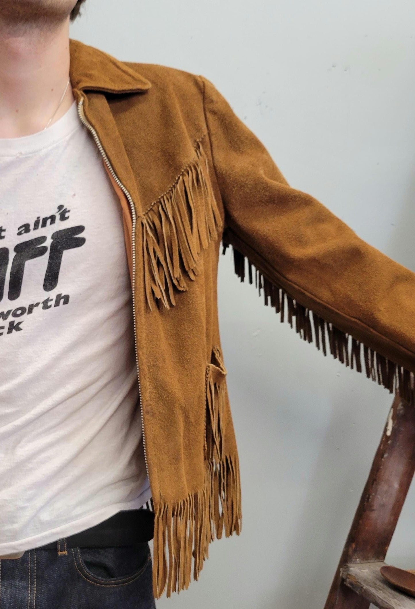 vtg 70s LEATHER FRINGE JACKET // fitted buckskin zip up western hippie ranch wear cowboy cowgirl genuine rocker tassel biker babe easy rider