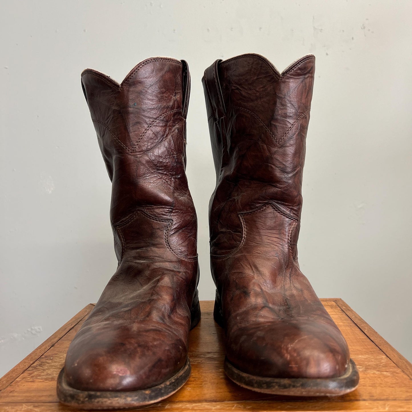 vtg 70s MARBLED LEATHER BOOTS // vintage justin biltrite style 3162 cowboy western style boots work shoes walking dead main character rugged