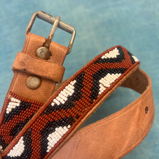 vtg HAND BEADED BELT // vintage snake pattern  tan leather belt southwestern rustic bohemian hippie style accessories boho festival retro