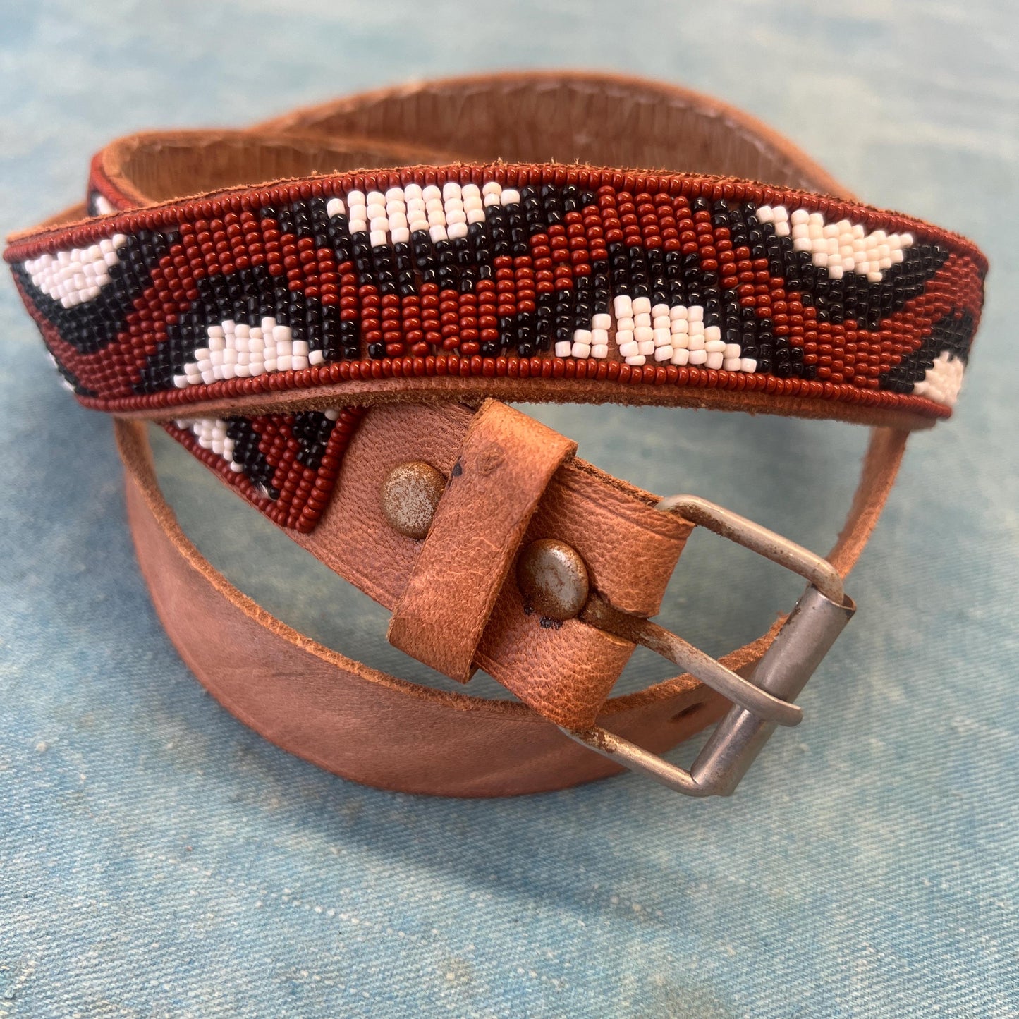 vtg HAND BEADED BELT // vintage snake pattern tan leather belt southwestern rustic bohemian hippie style accessories boho festival retro