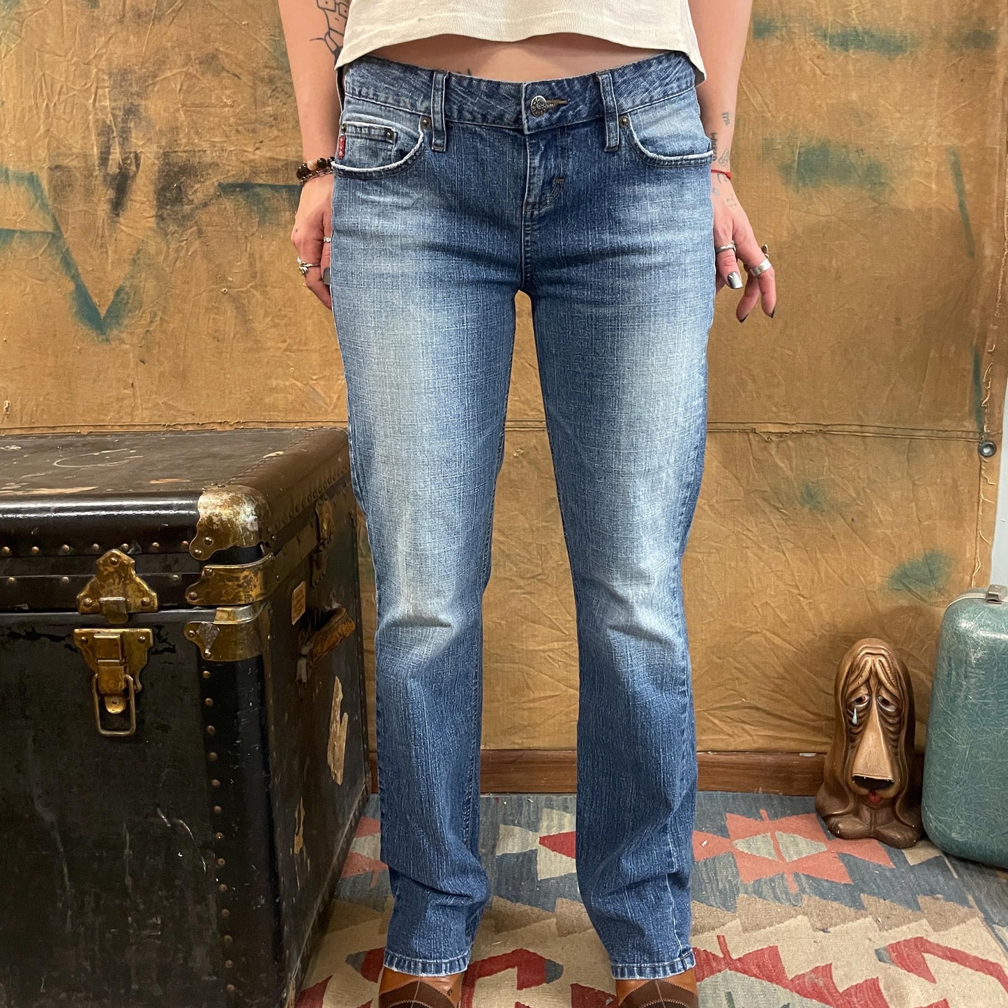 vtg 90s ACID WASH MUDD jeans // vintage Y2K bareback ombre light medium wash straight bootcut flare leg hippie grunge brat distressed worn