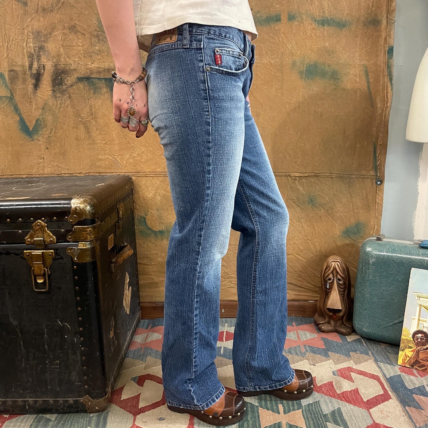 vtg 90s ACID WASH MUDD jeans // vintage Y2K bareback ombre light medium wash straight bootcut flare leg hippie grunge brat distressed worn