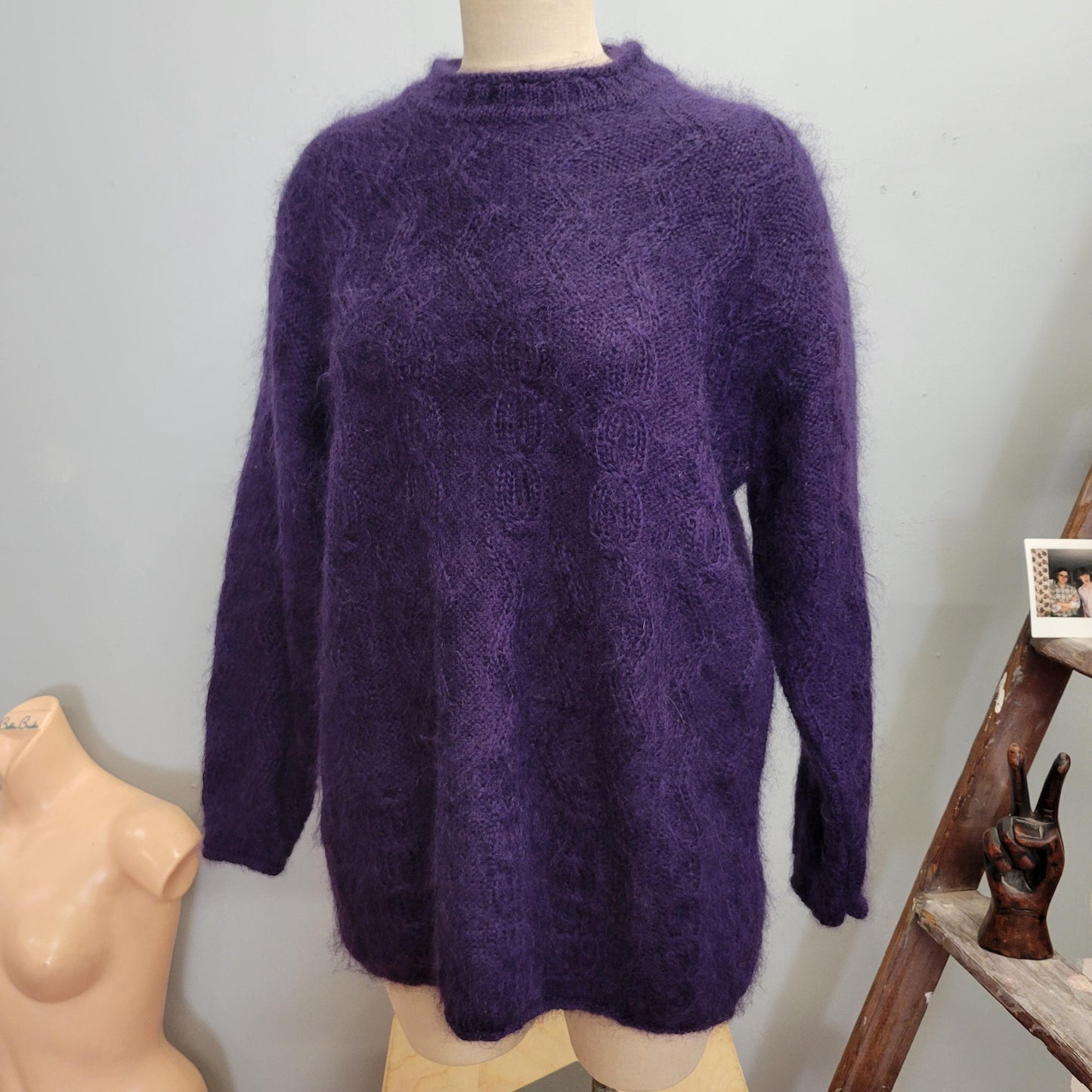 vtg 90s ESPRIT PURPLE FUZZY Sweater // vintage oversized small fuzzy mohair style bright autumn jewel tones slouchy comfy classic prep style