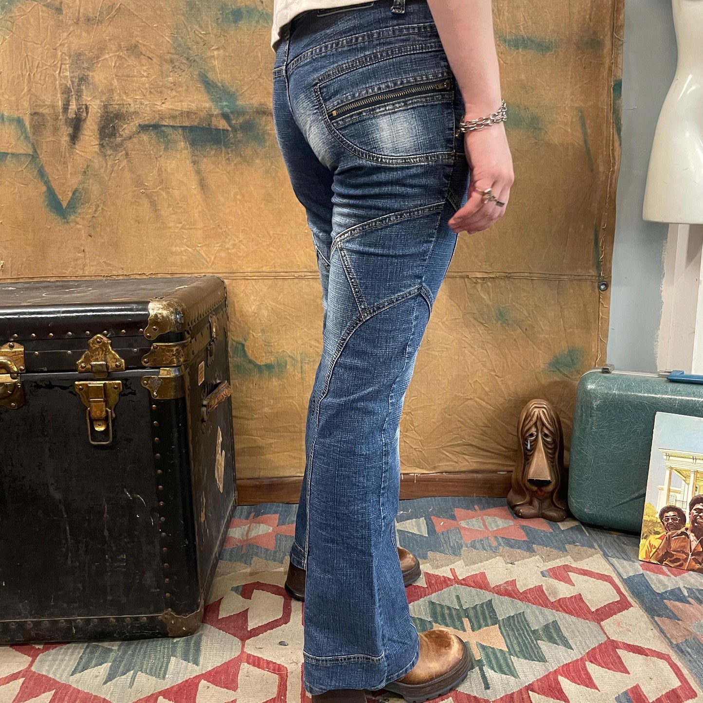vtg y2k LUXURY BLUES JEANS // vintage 90s bleached distressed mid rise zipper pocket flare leg stitched grunge delias brat 2000s retro style