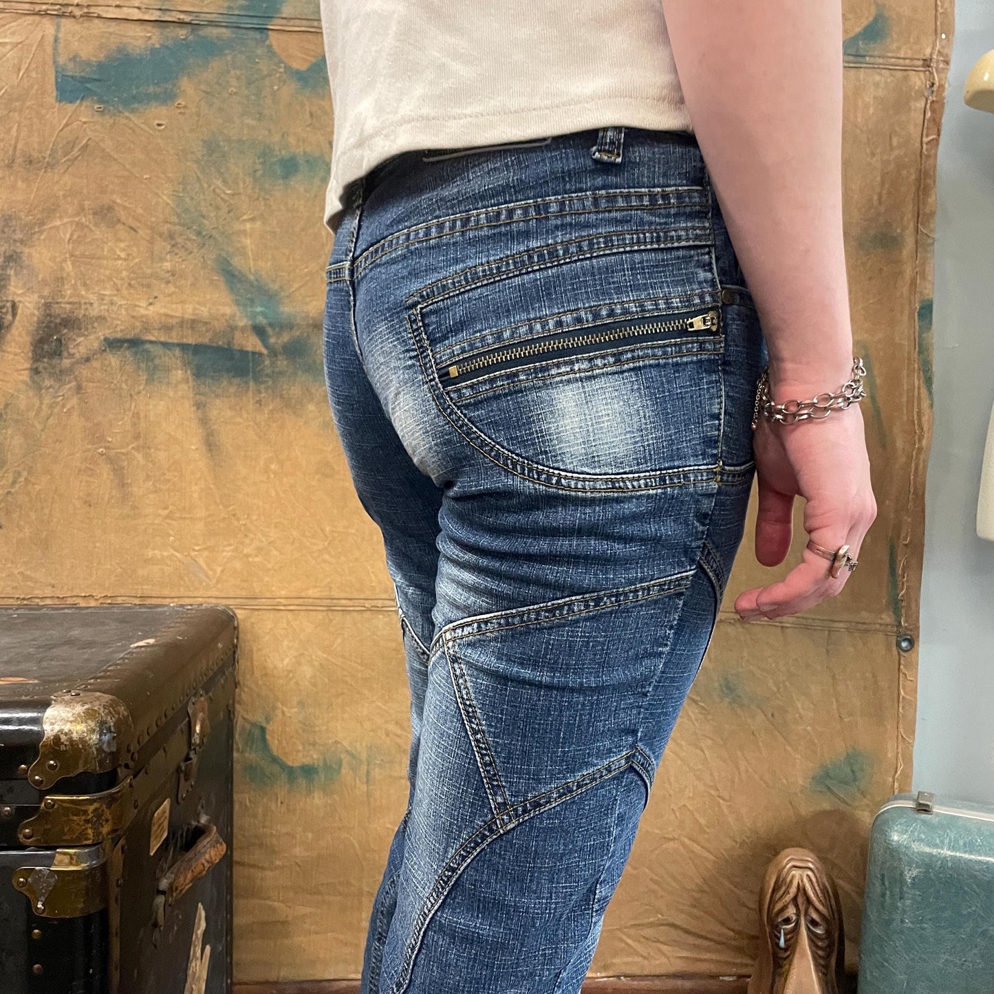 vtg y2k LUXURY BLUES JEANS // vintage 90s bleached distressed mid rise zipper pocket flare leg stitched grunge delias brat 2000s retro style